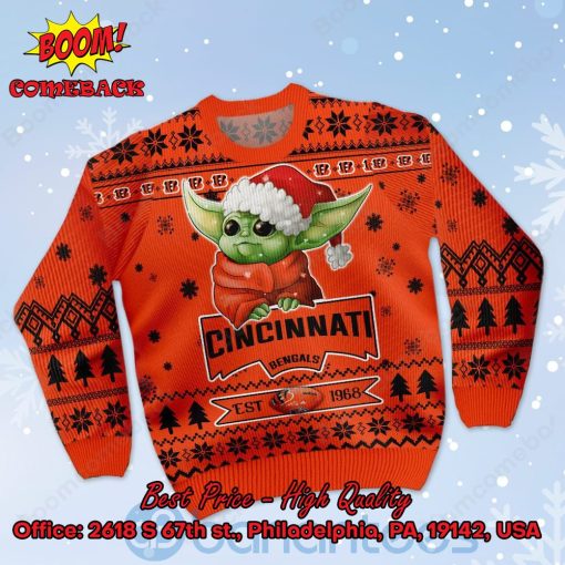 Cincinnati Bengals Baby Yoda Santa Hat Ugly Christmas Sweater