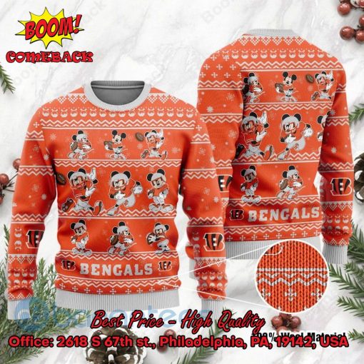Cincinnati Bengals Mickey Mouse Postures Style 1 Ugly Christmas Sweater