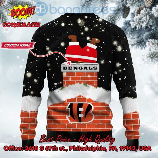 Cincinnati Bengals Santa Claus On Chimney Personalized Name Ugly Christmas Sweater
