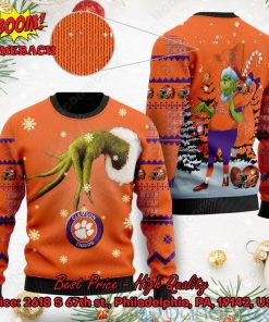 Clemson Tigers Grinch Candy Cane Ugly Christmas Sweater