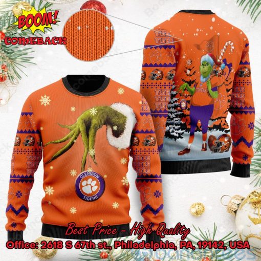 Clemson Tigers Grinch Candy Cane Ugly Christmas Sweater