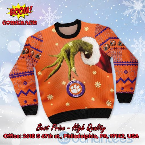 Clemson Tigers Grinch Candy Cane Ugly Christmas Sweater