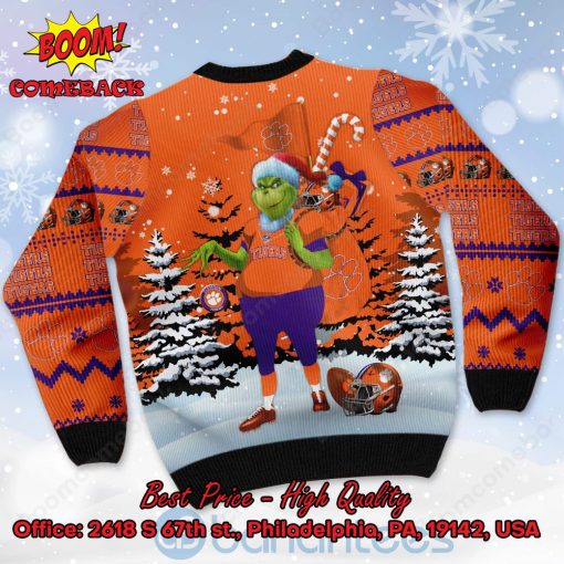 Clemson Tigers Grinch Candy Cane Ugly Christmas Sweater