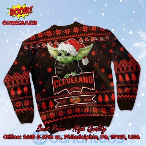 Cleveland Browns Baby Yoda Santa Hat Ugly Christmas Sweater