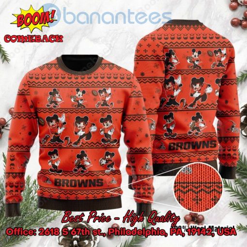 Cleveland Browns Mickey Mouse Postures Style 1 Ugly Christmas Sweater