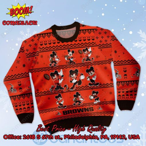 Cleveland Browns Mickey Mouse Postures Style 1 Ugly Christmas Sweater