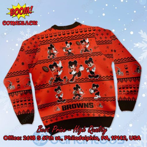 Cleveland Browns Mickey Mouse Postures Style 1 Ugly Christmas Sweater