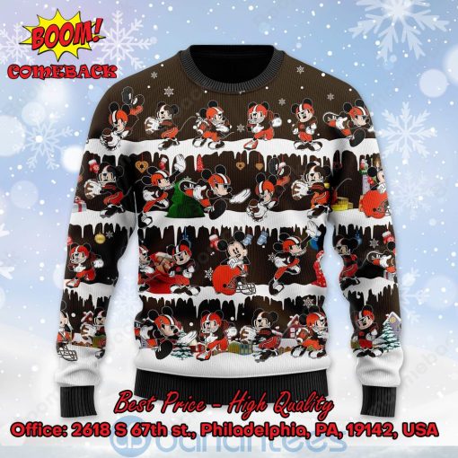 Cleveland Browns Mickey Mouse Postures Style 2 Ugly Christmas Sweater