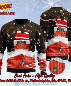 Cleveland Browns Santa Claus On Chimney Personalized Name Ugly Christmas Sweater