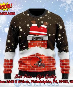cleveland browns santa claus on chimney personalized name ugly christmas sweater 2 h4heQ
