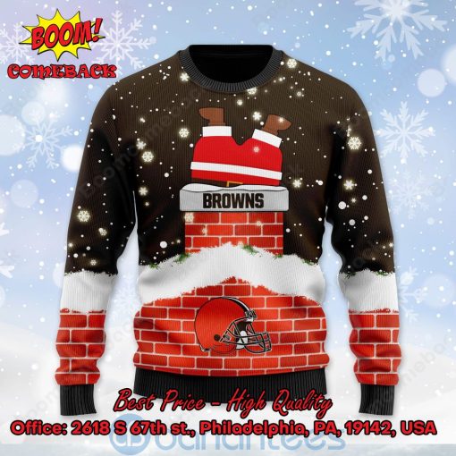 Cleveland Browns Santa Claus On Chimney Personalized Name Ugly Christmas Sweater