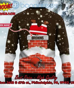 cleveland browns santa claus on chimney personalized name ugly christmas sweater 3 eDkqG