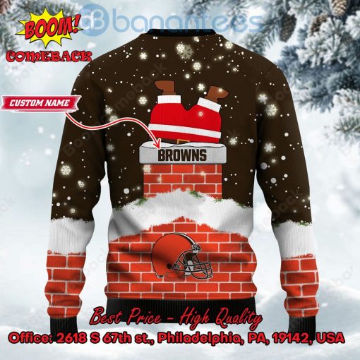 Cleveland Browns Santa Claus On Chimney Personalized Name Ugly Christmas Sweater