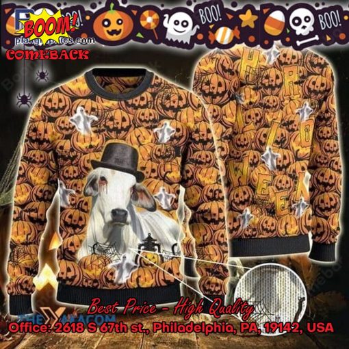 Creepy Brahman Cattle Halloween Ugly Christmas Sweater