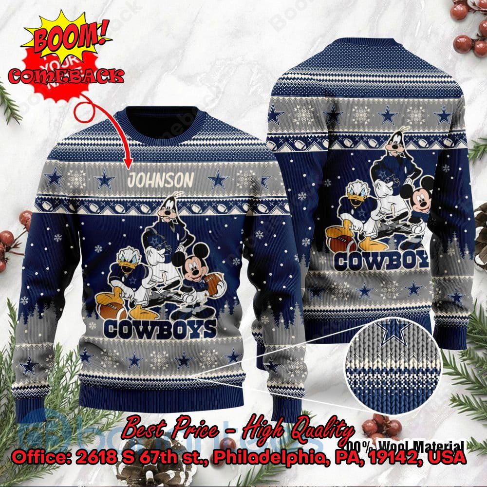 Dallas Cowboys Disney Characters Personalized Name Ugly Christmas Sweater