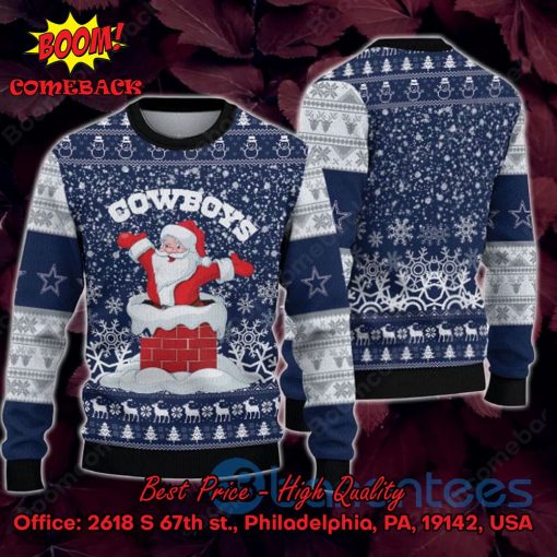 Dallas Cowboys Happy Santa Claus On Chimney Ugly Christmas Sweater
