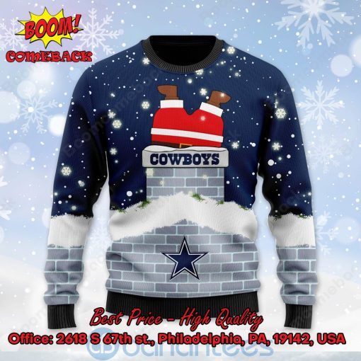 Dallas Cowboys Santa Claus On Chimney Personalized Name Ugly Christmas Sweater