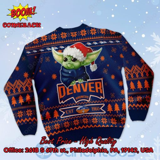 Denver Broncos Baby Yoda Santa Hat Ugly Christmas Sweater