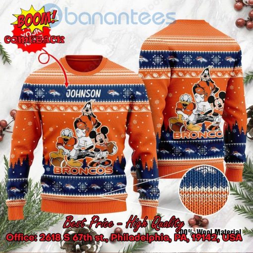Denver Broncos Disney Characters Personalized Name Ugly Christmas Sweater