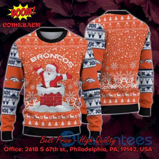 Denver Broncos Happy Santa Claus On Chimney Ugly Christmas Sweater