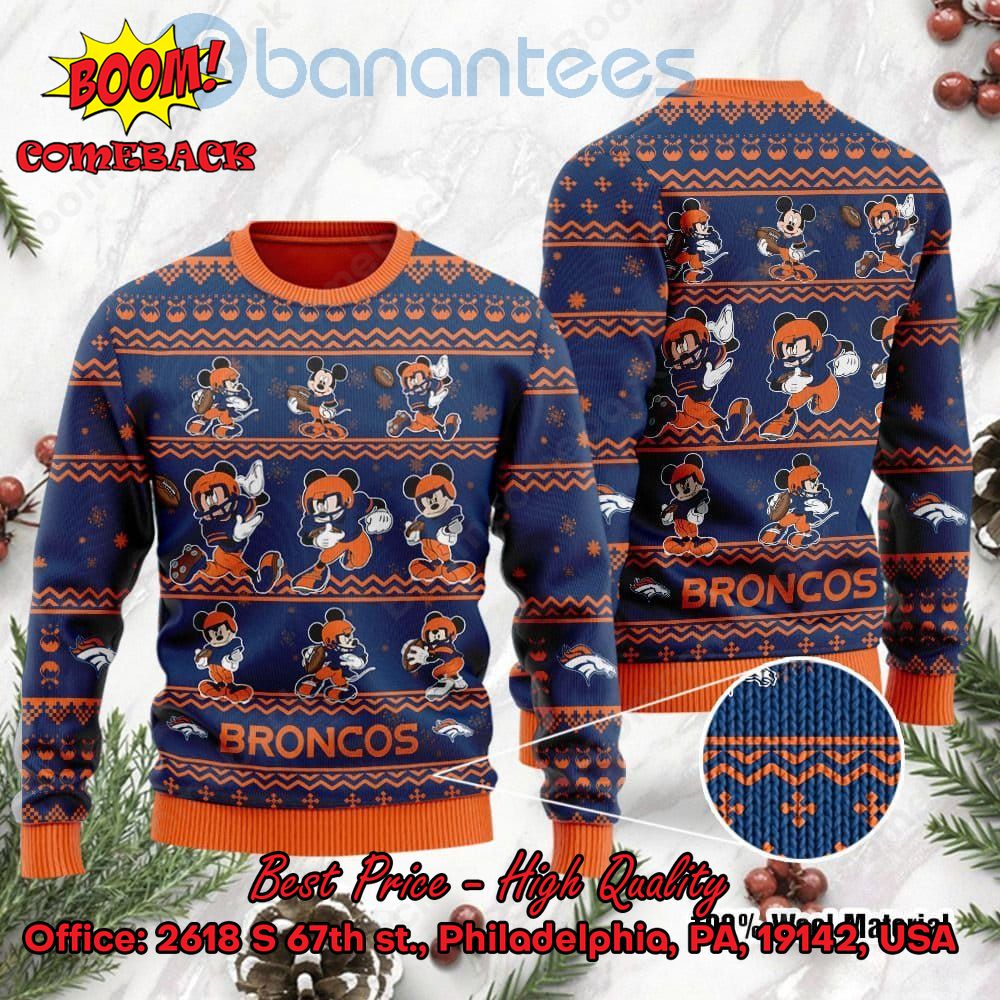 Denver Broncos Mickey Mouse Postures Style 1 Ugly Christmas Sweater