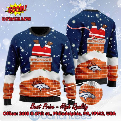 Denver Broncos Santa Claus On Chimney Personalized Name Ugly Christmas Sweater