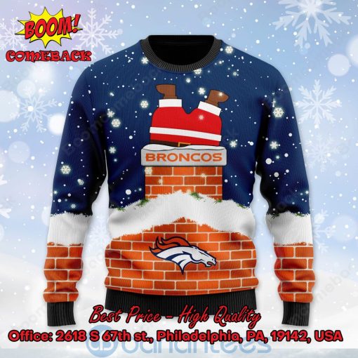 Denver Broncos Santa Claus On Chimney Personalized Name Ugly Christmas Sweater