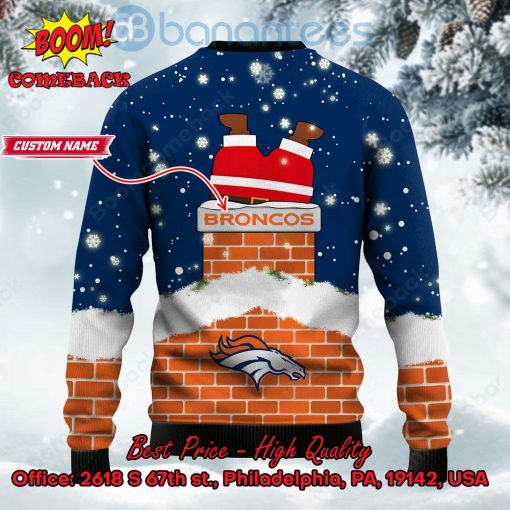 Denver Broncos Santa Claus On Chimney Personalized Name Ugly Christmas Sweater