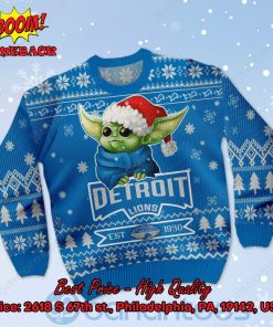 Detroit Lions Baby Yoda Santa Hat Ugly Christmas Sweater