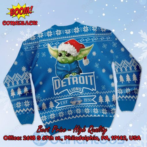 Detroit Lions Baby Yoda Santa Hat Ugly Christmas Sweater