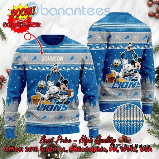 Detroit Lions Disney Characters Personalized Name Ugly Christmas Sweater