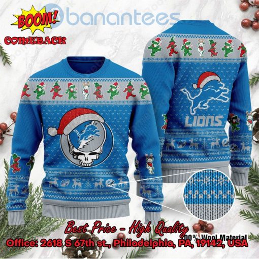 Detroit Lions Grateful Dead Santa Hat Ugly Christmas Sweater
