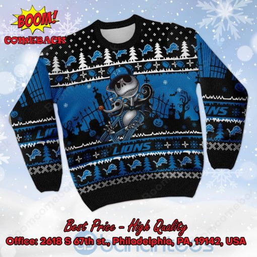 Detroit Lions Jack Skellington Halloween Ugly Christmas Sweater
