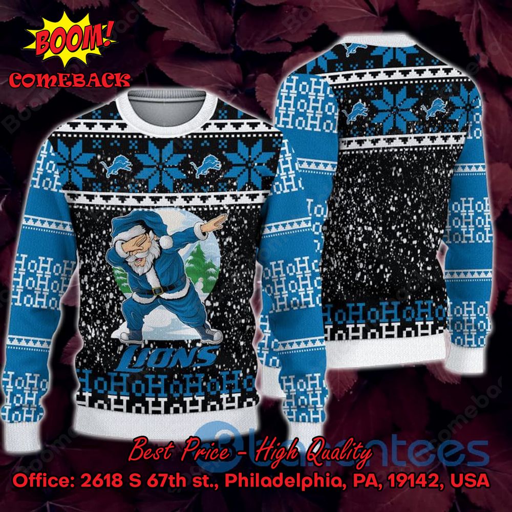 Detroit Lions Santa Claus Dabbing Ho Ho Ho Ugly Christmas Sweater