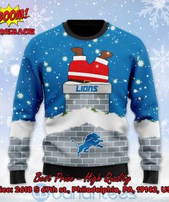 Detroit Lions Santa Claus On Chimney Personalized Name Ugly Christmas Sweater