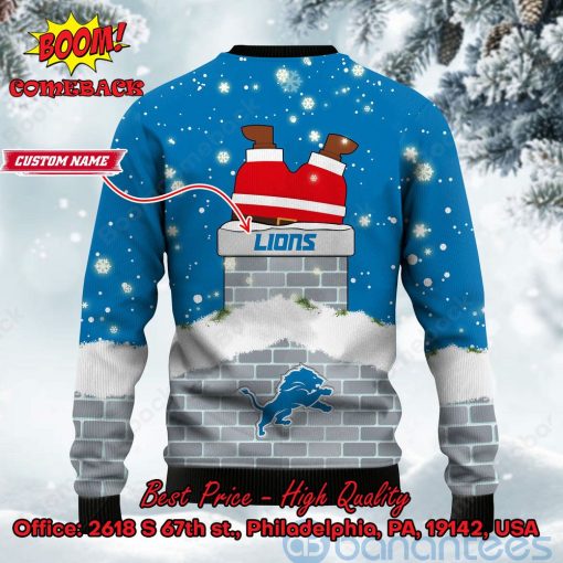 Detroit Lions Santa Claus On Chimney Personalized Name Ugly Christmas Sweater