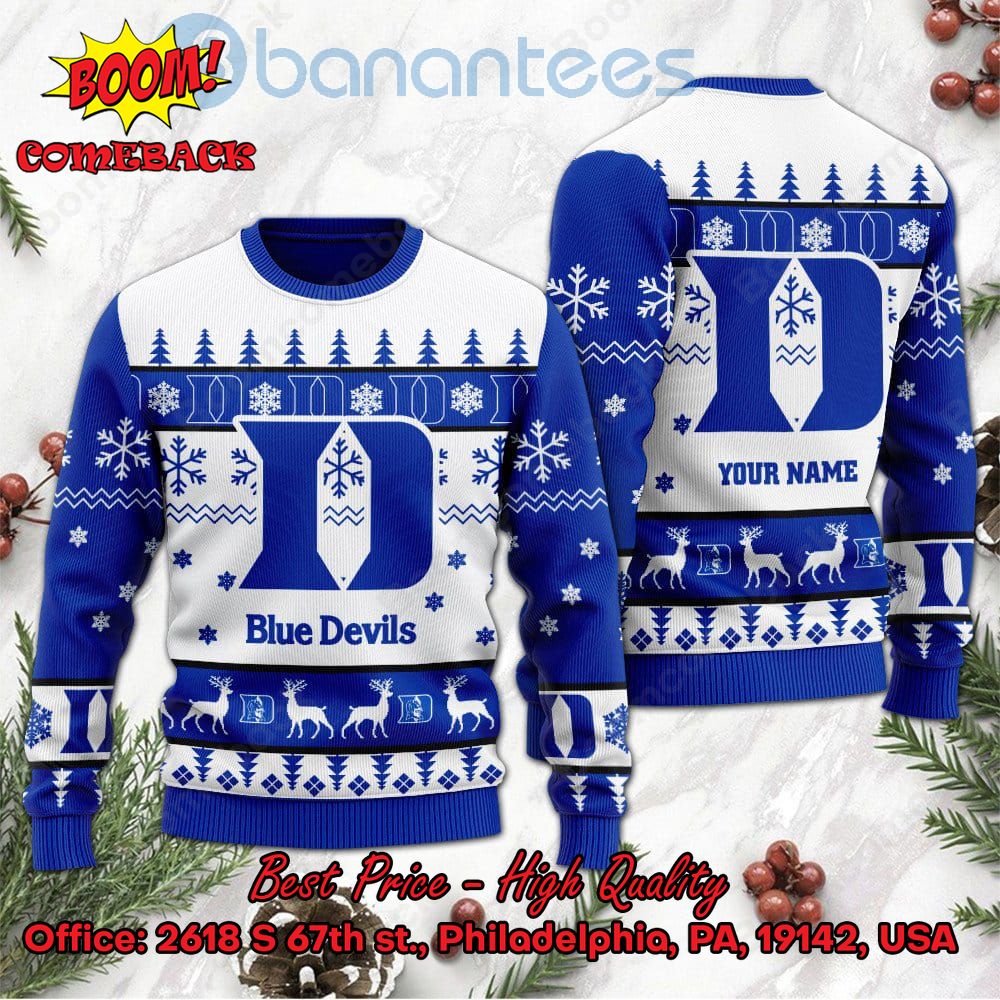 Duke Blue Devils Personalized Name Ugly Christmas Sweater