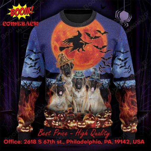 English Mastiff Witch Moon Halloween Ugly Christmas Sweater