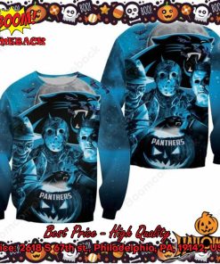 Freddy Krueger Jason Voorhees Michael Myers Carolina Panthers Halloween Ugly Christmas Sweater