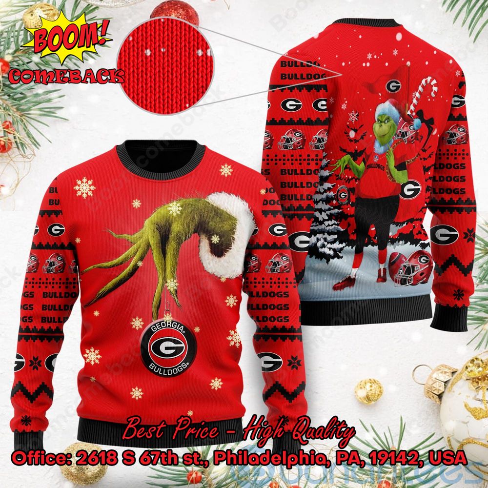 Georgia Bulldogs Grinch Candy Cane Ugly Christmas Sweater