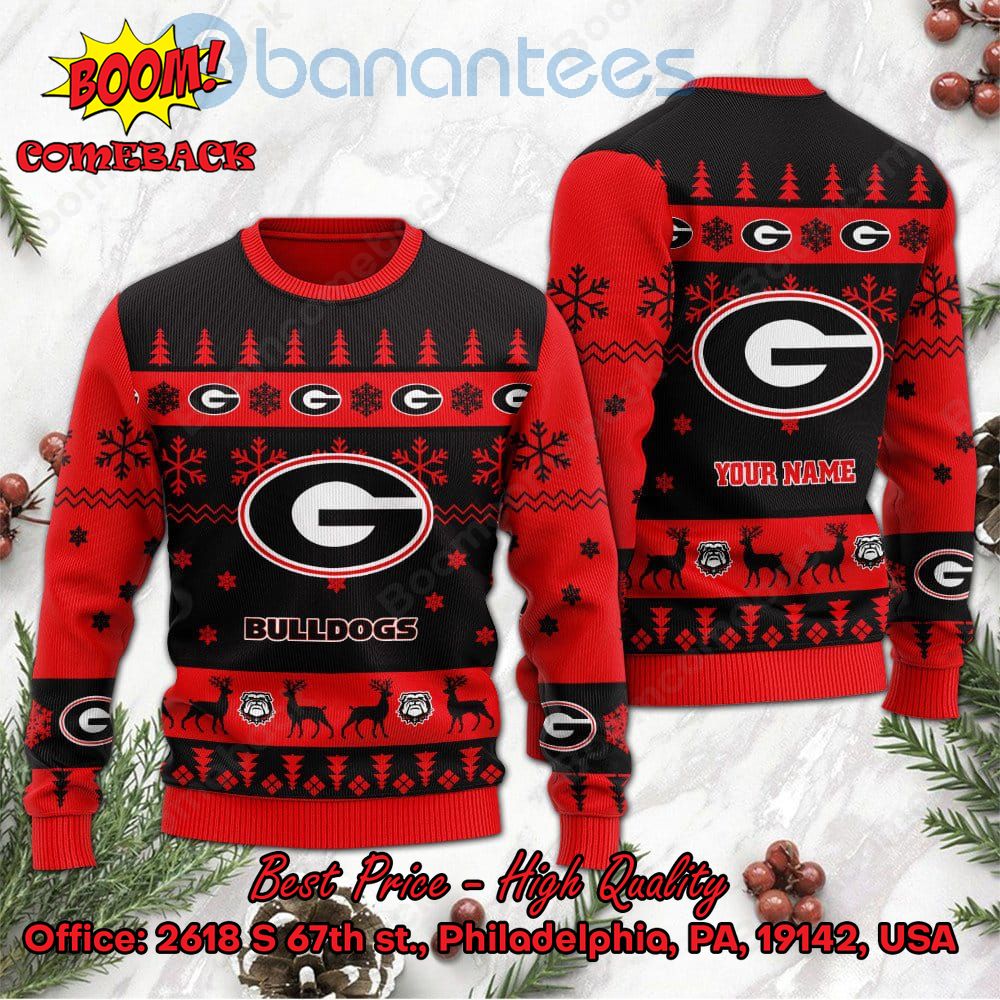 Georgia Bulldogs Personalized Name Ugly Christmas Sweater