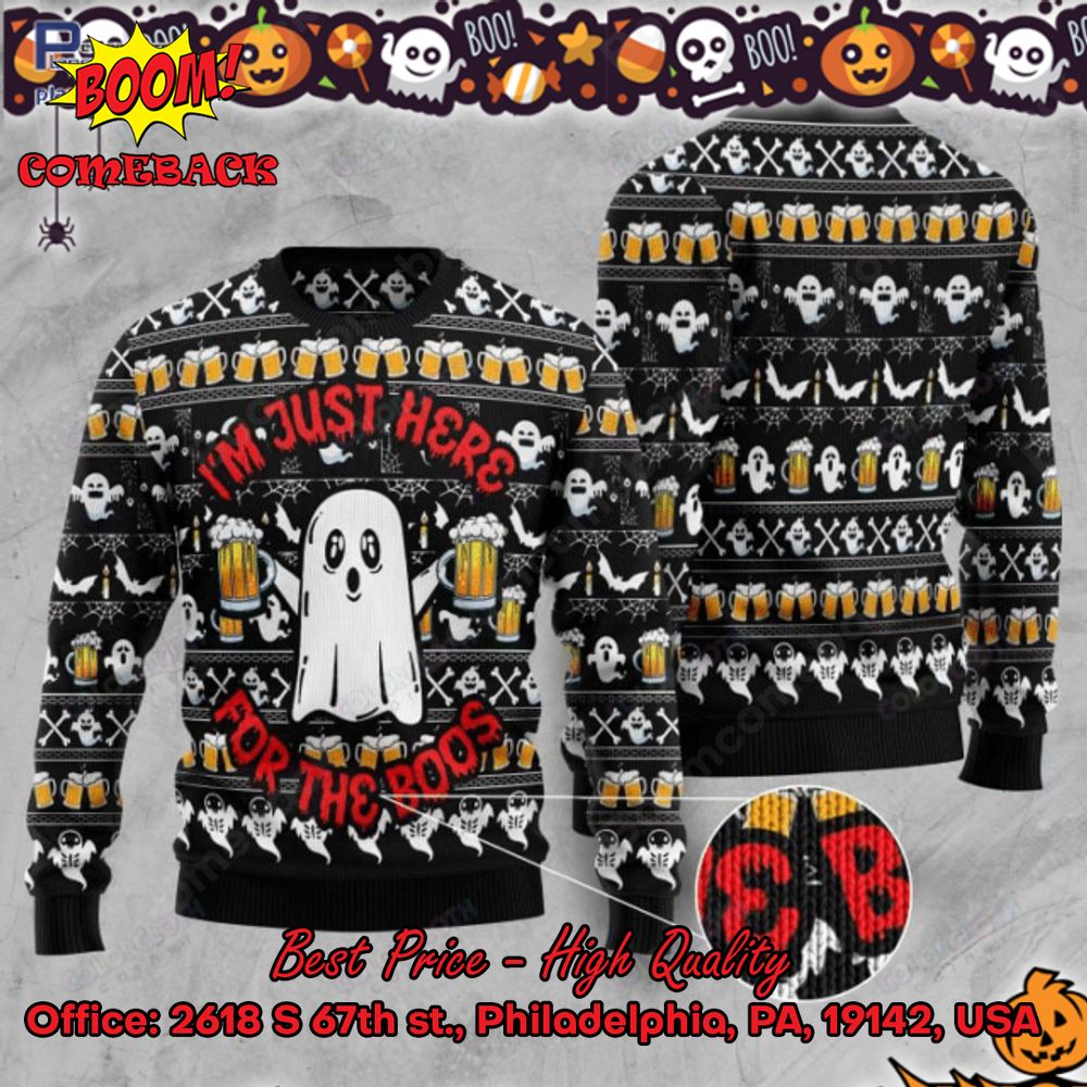 Ghost Beer I'm Just Here For The Boos Halloween Ugly Christmas Sweater