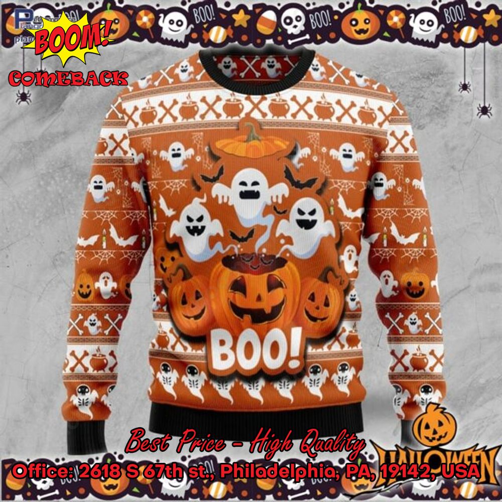 Ghost Boo Pumpkin Halloween Ugly Christmas Sweater