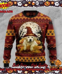 Golden Retriever Witch Hat Pumpkin Halloween Ugly Christmas Sweater