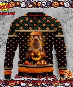 Goldendoodle Pumpkin Hat Halloween Ugly Christmas Sweater