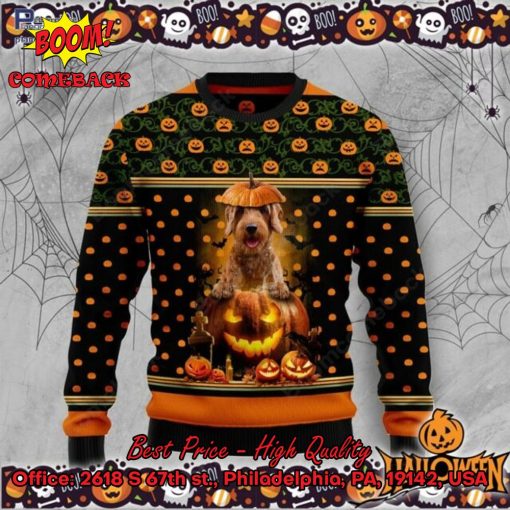 Goldendoodle Pumpkin Hat Halloween Ugly Christmas Sweater