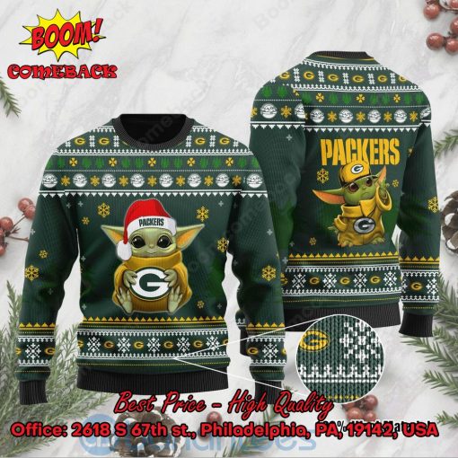 Green Bay Packers Baby Yoda Hug Logo Ugly Christmas Sweater