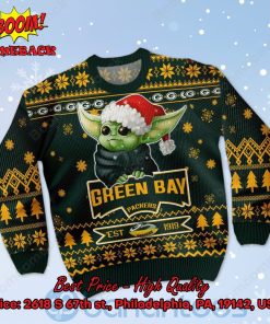 Green Bay Packers Baby Yoda Santa Hat Ugly Christmas Sweater