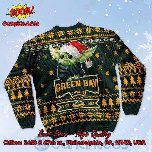 Green Bay Packers Baby Yoda Santa Hat Ugly Christmas Sweater