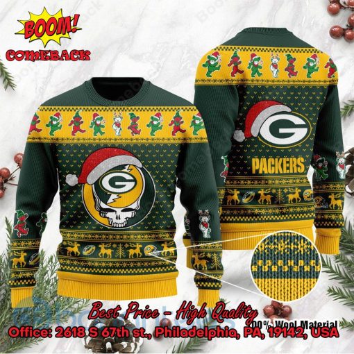 Green Bay Packers Grateful Dead Santa Hat Ugly Christmas Sweater